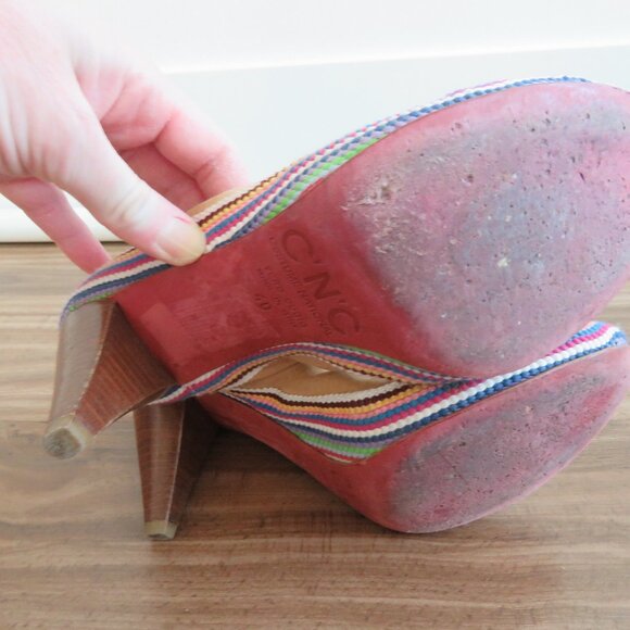 C.N.C COSTUME NATIONAL Tan Leather Boho Crochet Heeled Slip On Shoes - Size 9.5 - Picture 15 of 16